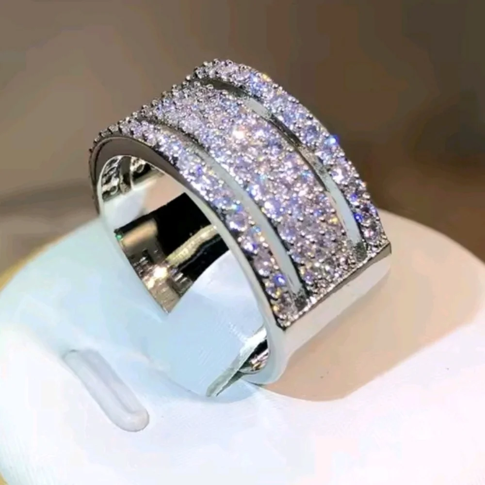 Unisex 925 Sterling Silver Pave Band Ring Sz 10